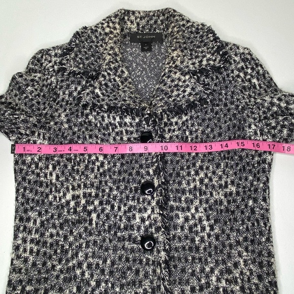 ST. JOHN animal print black knit 4-button blazer with fringe detail - Picture 11 of 14